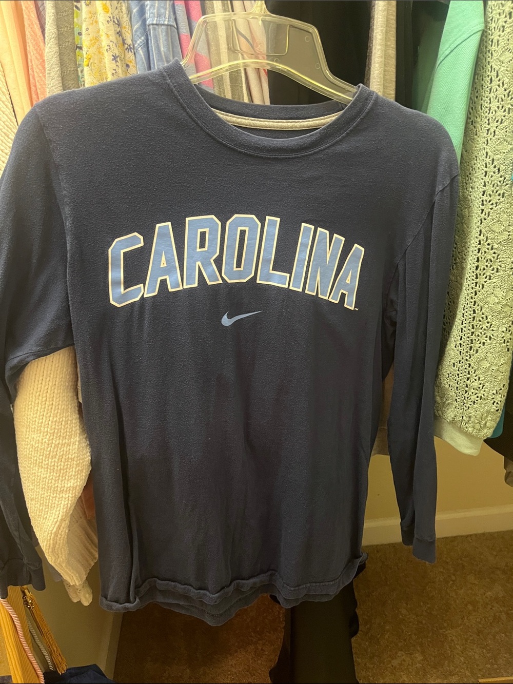 Nike Navy Long-Sleeve 'Carolina' Tee with Light Blue Graphic